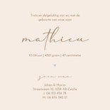 Bijzonder geboortekaartje croissantje met blauw strikje  Achterkant