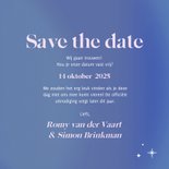 Blauwe save the date kaart uniek met holografische sterren 3