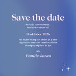 Blauwe save the date uitnodiging met holografische folie 3
