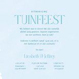 Blauwe uitnodiging met bloemetjes voor een tuinfeest 3