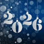 Blauwe zakelijke kerstkaart Engelstalig met zilveren 2026 2