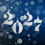 Blauwe zakelijke kerstkaart Engelstalig met zilveren 2027 2