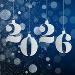 Blauwe zakelijke nieuwjaarskaart met zilveren glitter 2026 2