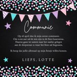 Communie uitnodiging meisje met foto slinger confetti paars 3