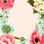 Communiekaart bloemen op helder blauwe achtergrond Achterkant