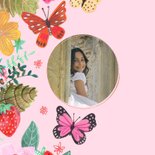 Communiekaartje uitnodiging bloemen en vlinders met naam 2