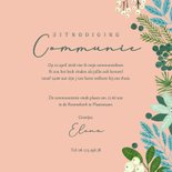 Communiekaartje uitnodiging bloemen in roze met naam 3