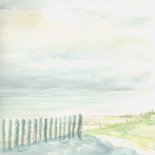 Condoleance waterverf zee strand en de zon door de wolken 2