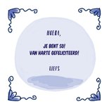 Defts blauw tegeltje 50 jaar met Sarah 3