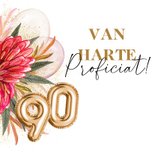 Feestelijke verjaardagskaart 90 jaar botanisch ballon goud 2