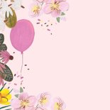 Felicitatie geboorte bloemen en ballonnen roze 2