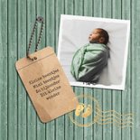 Felicitatie geboorte houtlook foto label stempel goud groen 2