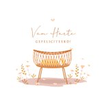 Felicitatie geboorte illustratie rotan wiegje met bloesem 2