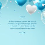 Felicitatie geboorte jongen hartjes en confetti 3d ballonnen 3