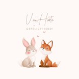 Felicitatie tweeling mooie illustratie vosje en konijntje 2