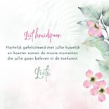 Felicitatiekaart bladeren met roze bloemen 3
