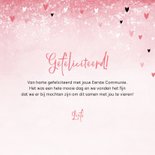 Felicitatiekaart communie meisje roze hartjes waterverf 3