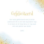 Felicitatiekaart eerste communie blauw waterverf goud 3