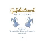 Felicitatiekaart geboorte jongenstweeling met knuffels 3