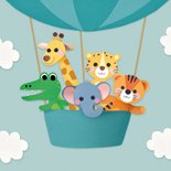Felicitatiekaart geboorte luchtballon en dieren 2