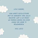 Felicitatiekaart geboorte luchtballon vol dieren roze 3