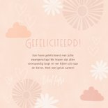 Felicitatiekaart geboorte meisje bloemen, wolken en hartjes 3