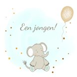 Felicitatiekaart geboorte - Olifant jongen met ballon 2