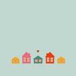 Felicitatiekaart happy new home met gekleurde huisjes 2