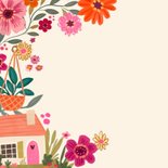 Felicitatiekaart happy new home met kleed planten en huisje 2