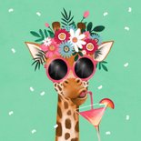 Felicitatiekaart humor giraf cocktail bloemen zomer 2
