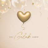 Felicitatiekaart huwelijk met gouden 3d hartjes ballon 2