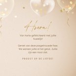 Felicitatiekaart huwelijk met gouden 3d hartjes ballon 3