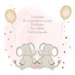 Felicitatiekaart met olifantjes tweeling meisjes 2