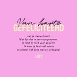 Felicitatiekaart nieuwe baan powervrouw geel roze 3