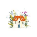 Felicitatiekaart nieuwe woning met huis op een verhuiswagen. 2