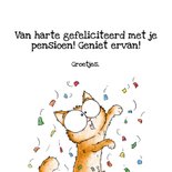 Felicitatiekaart pensioen kat met confetti 3