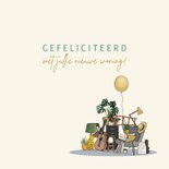 Felicitatiekaart verhuisd auto geel met spullen 3