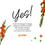 Felicitatiekaart Vierdaagse Nijmegen lintje gladiolen yes 3