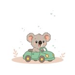 Felicitatiekaartje met een koala in groene auto 2