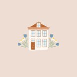 Felicitatiekaartje nieuwe woning beige met huisje bloemen 2