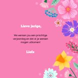 Fleurige verjaardagskaart met bloemen en aanpasbare leeftijd 3