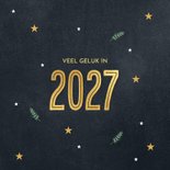 Foto kerstkaartje kerstwensen 2027 in groen en goud 2