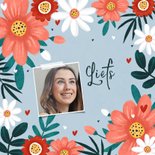 Fotokaart fleurig met bloemen hartjes en eigen foto 2