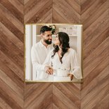 Fotokaart just married gouden letters houtlook visgraat 2