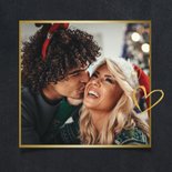 Fotokaart kerstkaart zwart met gouden hart met foto 2