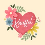 Fotokaart knuffel met hart, bloemen en foto 2