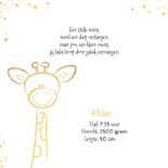 Geboorte hip kaartje met goudkleurig lief girafje 2