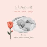 Geboortekaart met geboortebloem van juni: roos 2
