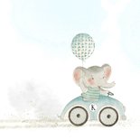 Geboortekaart olifant met ballon in auto 2