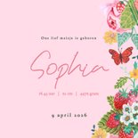 Geboortekaartje aardbeien bloemen vlinder 3